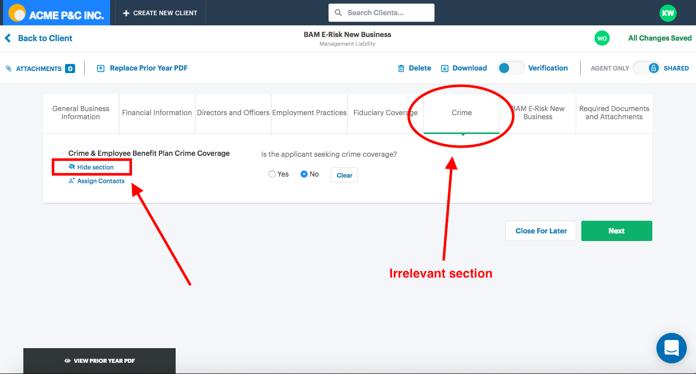 Smart Insurance Forms Sections